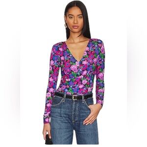 NWT Sanctuary Women’s Eye Catchet Floral‎ V-Neck Knit Top in Jewel Garden Spring